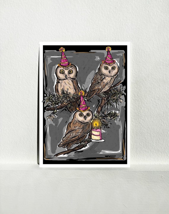 Birthday Party Owls Note Card