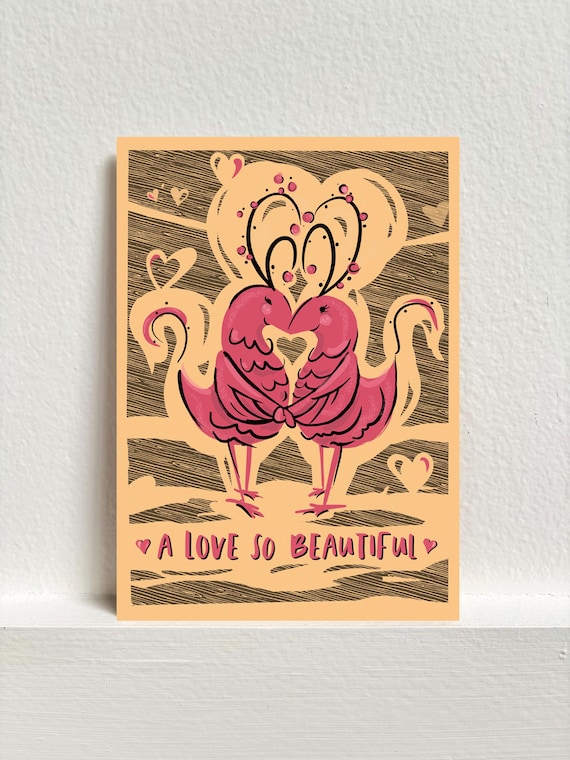 Pink Birds, Love is Love Congratulatory Note Card