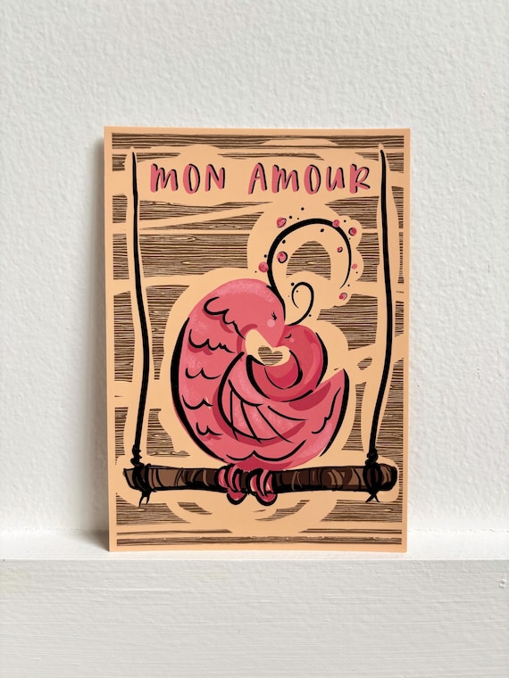 Mom and Baby Bird, Mon Amour, "My Love" Note Card