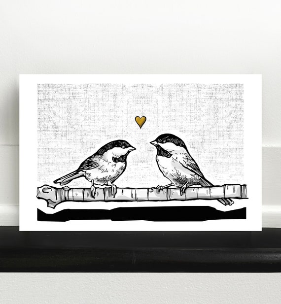 Chickadee Love Birds Art Print