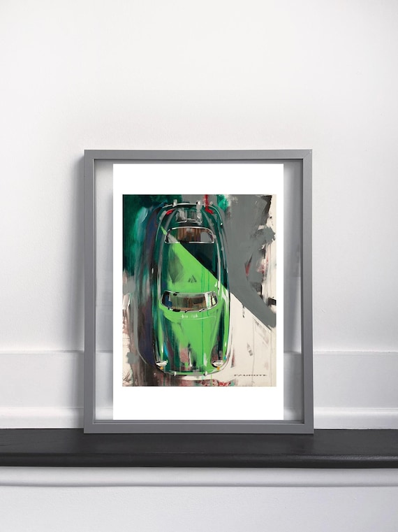 Green Porsche 356 Original Automotive Art Print
