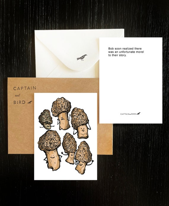 Morel Mushroom Party Note Card - Whimsical Art Print