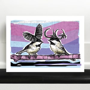 Cartão de nota/ impressão artística Chickadees Wearing Hats