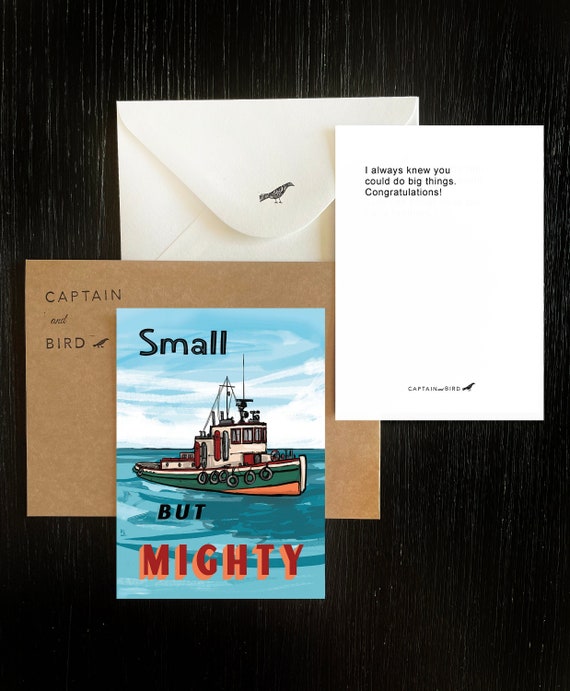 Small but Mighty Tugboat Congratulatory Note Card - Whimsical Art Print