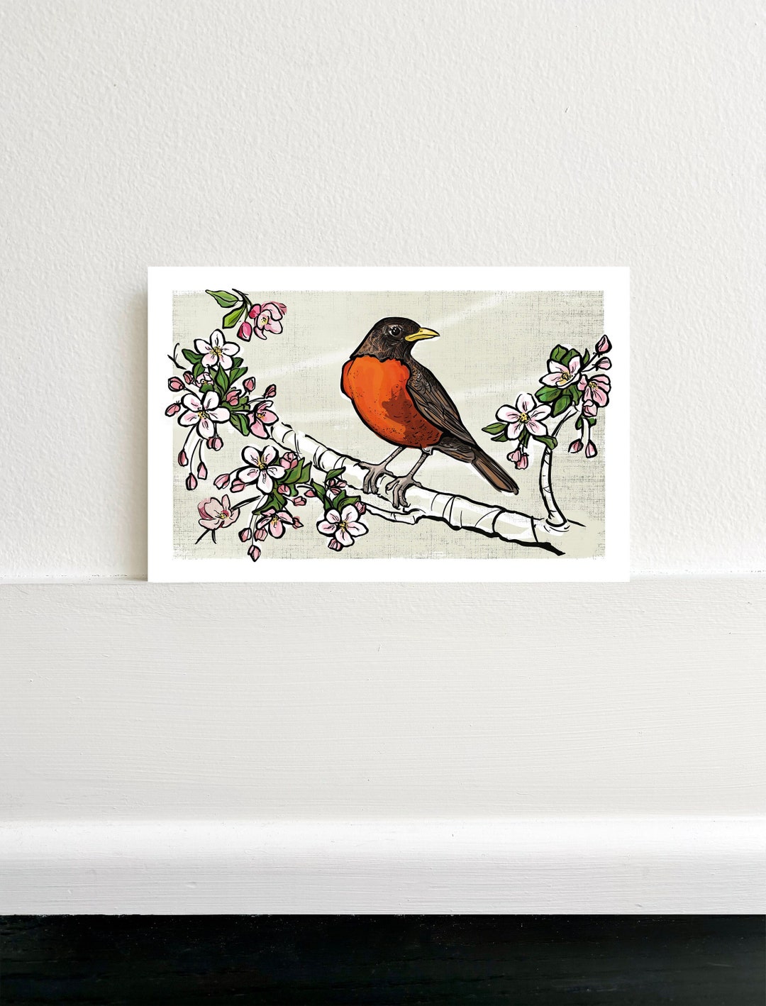 Robin Apple Blossom Art Print - Etsy