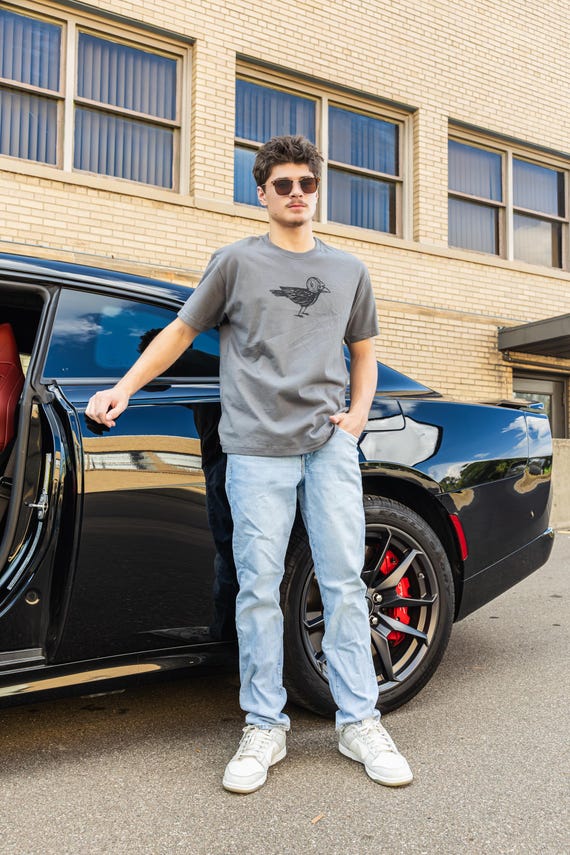 Moto Crow T-Shirt - Charcoal Gray
