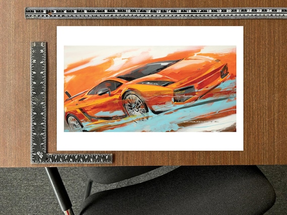 Orange Lamborghini Superleggera Original Automotive Art Print