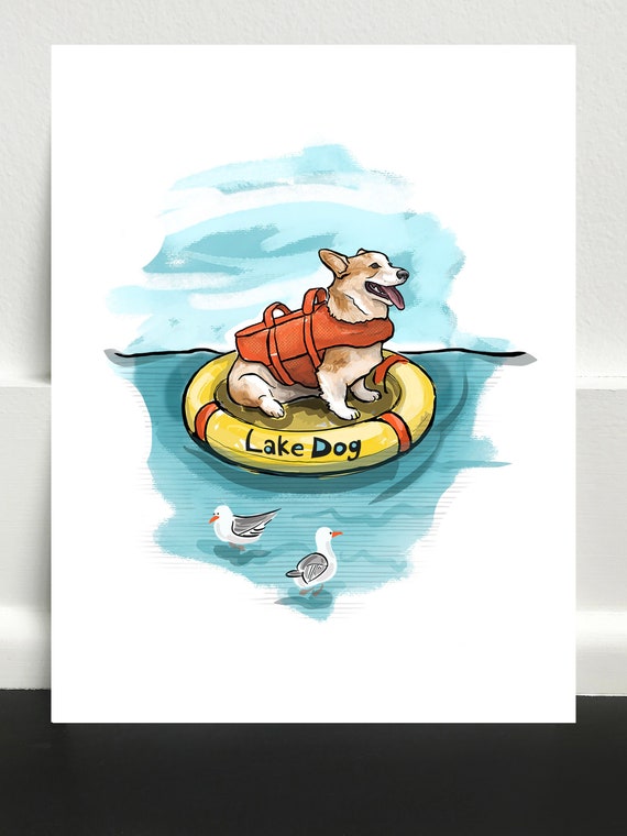 Lake Dog Series - Corgi Art Print