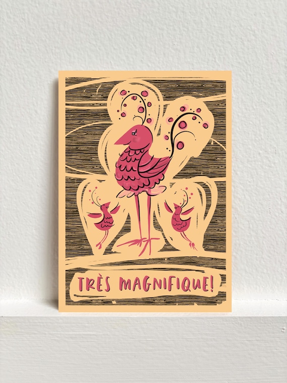 Congratulatory French Birds "Tres Magnifique!" Note Card