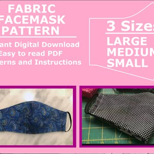 Face Mask Pattern, 3 Different Sizes, PDF Sewing Pattern, Fabric Face Mask Design, Instant Download PDF Files, Easy to Follow Instructions