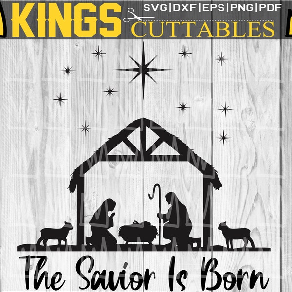 Nativity SVG, The Savior Is Born SVG, Nativity Scene SVG, Jesus Svg, Christian Svg Cut Files for Cricut Holiday Clipart File Bible Verse Svg