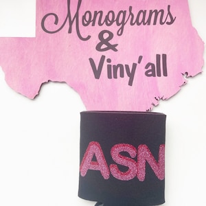 Personalized Can Cooler - Monogram Can Cooler - Glitter Monogram Can Cooler- Monogram Drink Cooler - Bridesmaid Gift