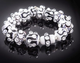 Simple Elegance- Black and White Lampwork Glass Beads