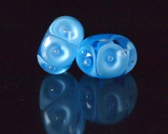 Glass Bead Pair- Lampwork Glass- Anna MIller Lampwork- Blue Pools- lampwork beads