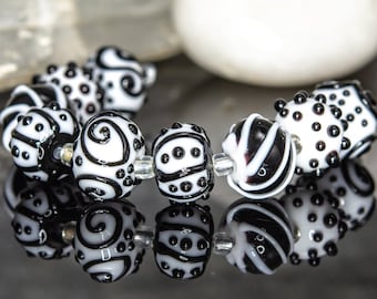 Black and White Textures-Lampwork Glass Beads