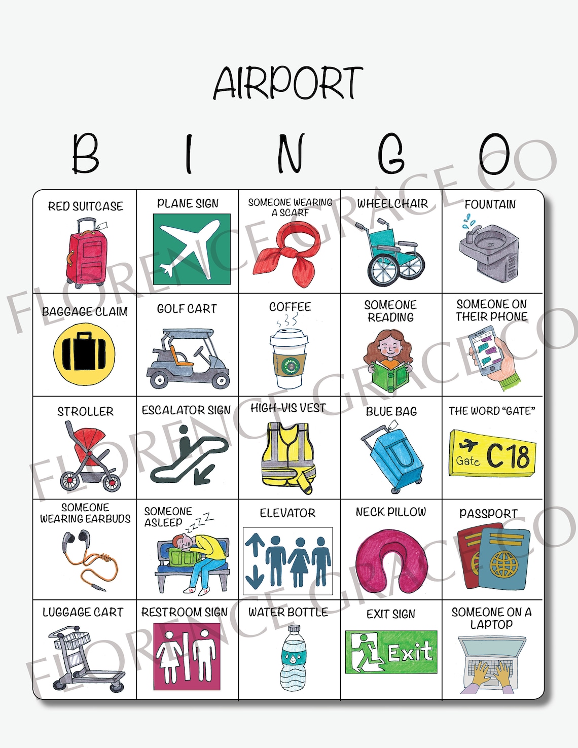 AIRPORT Bingo Travel Bingo Customizable Kids Bingo - Etsy