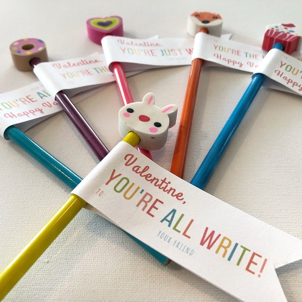 Pencil Valentine Card Printable - Pencil Topper Valentine's Card - Valentines for Kids - Instant Download