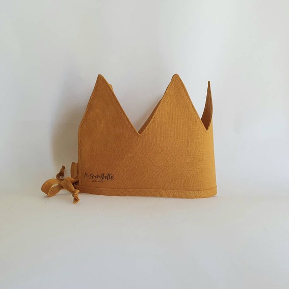 Linen Crown, Birthday, 1st Birthday, Photo Prop, Mustard, Fabric Crown, Kids Crown, Size Tall