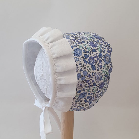 Liberty & Linen Baby Bonnet, With Front Ruffle Trim,