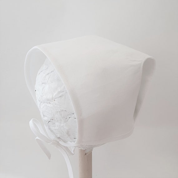 White Linen Baby Bonnet, Envelope Style