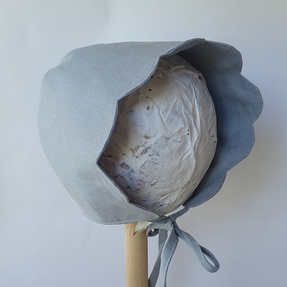 Duck Egg Blue Linen Baby Bonnet, With Scallop Brim,