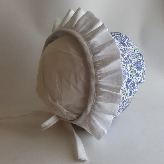 Liberty & Linen Baby Bonnet, With Front Ruffle Trim,