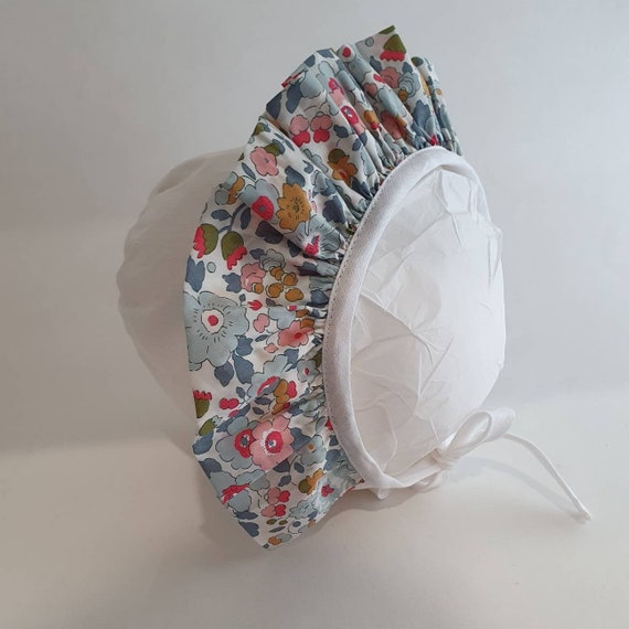 Liberty & Linen Baby Bonnet, With Front Ruffle Trim,