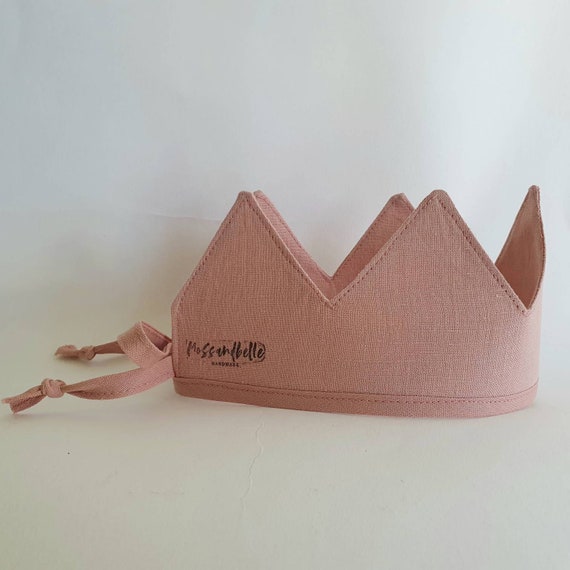 Linen Crown, Birthday, 1st Birthday, Photo Prop, Vintage Blush Pink, Fabric Crown, Kids Crown, Size Short