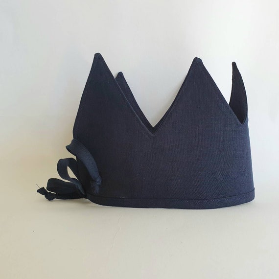 Linen Crown, Birthday, 1st Birthday, Photo Prop, Navy, Fabric Crown, Kids Crown, Size Tall