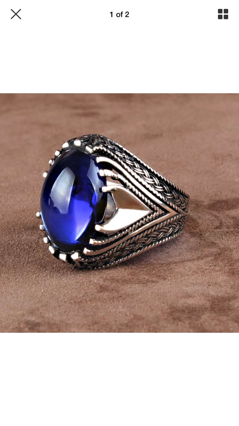 man ring Hand Made pure 925 Silver Sterling men Ring with blue Crystal Stone Weight 12 gr N to Z UK sizes Recommend Retail Price 30 pound