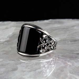 Hand Made pure 925 Silver Sterling man Ring with Black Onyx stone weight 12 gr All sizes from M to Z5