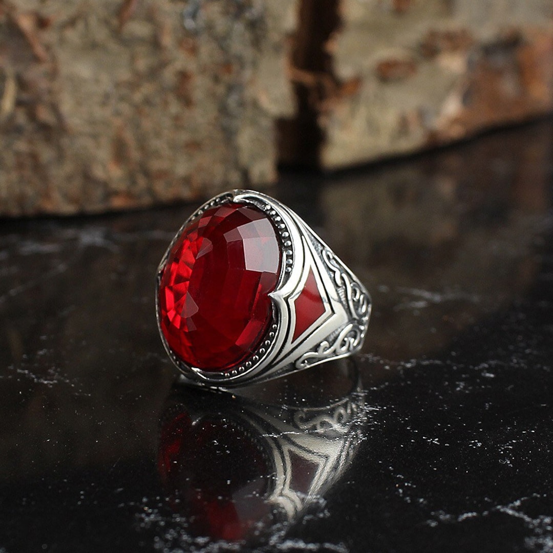 Man Ring Hand Made Pure 925 Silver Sterling Man Ring With Red - Etsy UK