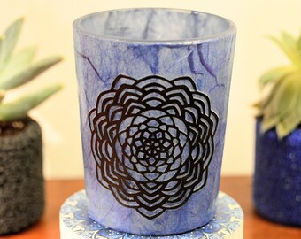 Mandala Glass Candle Holder - Meditation Candle Holder - Free Scented Tealight Candles - Decoupaged Glass