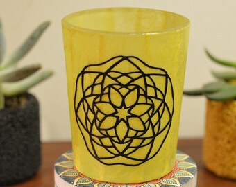 Mandala Glass Candle Holder - Free Scented Tealight Candles - Meditation Candle Holder - Decoupaged Mulberry Paper on Glass
