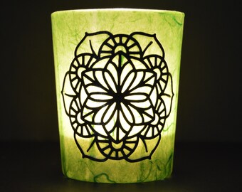 Mandala Glass Candle Holder - Free Scented Tealight Included Meditation Candle Holder - Decoupaged with Mulberry Paper on Glass - Hippy Chic