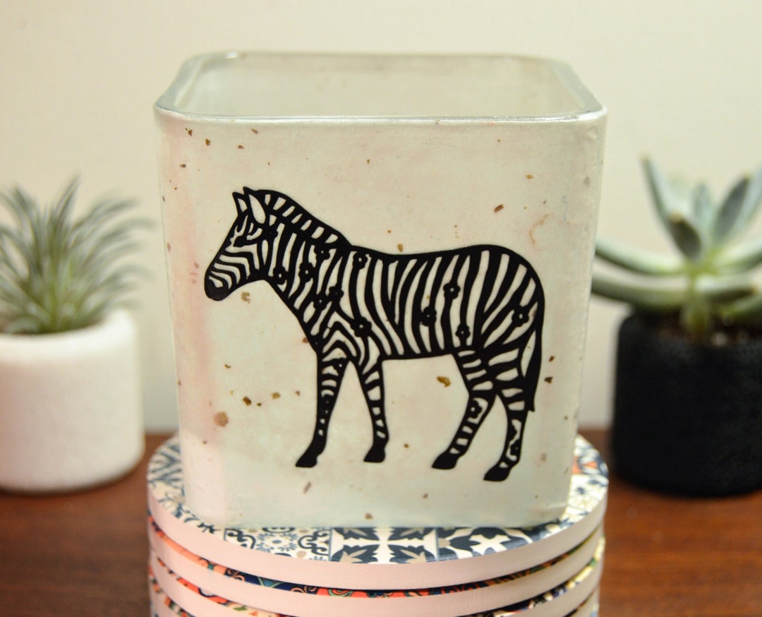 Zebra Glass Candle Holder Free Scented Tealight Candles Gifts With