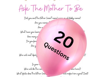 Baby Shower Game, Ask The Mom to Be 20 Questions, Ice Breaker Questions, Printable Baby Shower Game,