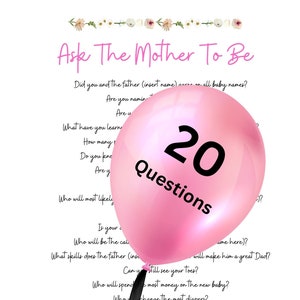 Baby Shower Game, Ask The Mom to Be 20 Questions, Ice Breaker Questions, Printable Baby Shower Game,