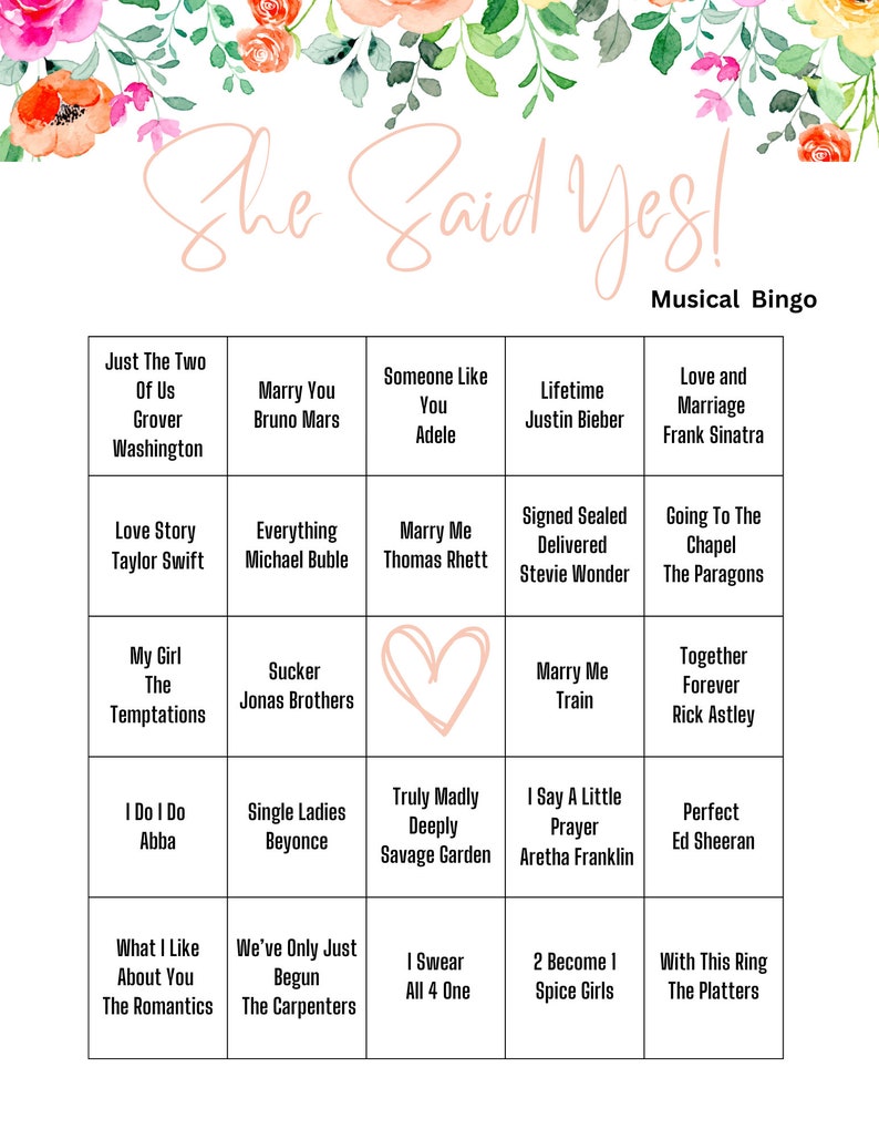 Muzyczne Bingo na Wieczór Ślubny, Muzyczne Bingo na Wieczór Ślubny do Wydruku, Gra na Wieczór Ślubny, Gra na Wieczór Ślubny, Gra na Zaręczyny, zdjęcie 2