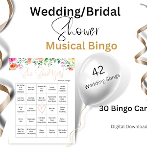 Musical Wedding Shower Bingo, Musical Bridal Shower Printable Bingo, Wedding Shower Game, Bridal Shower Game, Engagement Party Game,
