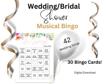Musical Wedding Shower Bingo, Musical Bridal Shower Printable Bingo, Wedding Shower Game, Bridal Shower Game, Engagement Party Game,