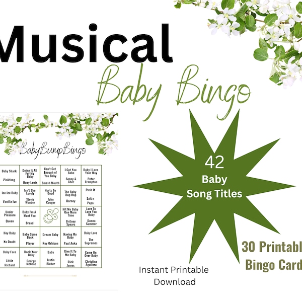 Baby Shower Musical Bingo, Baby Sip and See Game, Baby Shower Game, Musical Bingo, Musical Baby Bingo, Printable Shower Game, Sip and See