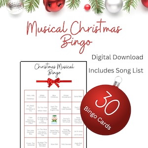 Musical Christmas Bingo, Holiday Bingo, Christmas Party Game, Family Christmas Game, Printable