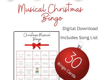 Musical Christmas Bingo, Holiday Bingo, Christmas Party Game, Family Christmas Game, Printable