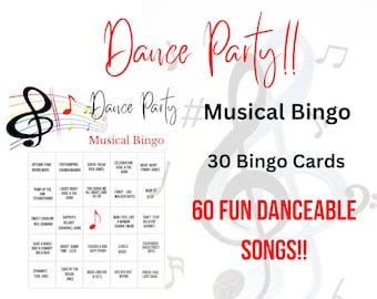 Bingo musicale per feste da ballo/Bingo musicale/Bingo per feste stampabile/Gioco di società