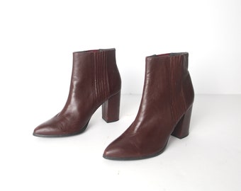 vintage 1990s cherry RED LEATHER chelsea PLATFORM heel style women's size 9 us women's 1990s boots booties -- Free Shipping U.S.A