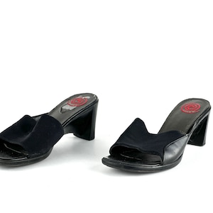 black VEGAN platform square toe OPEN toe slides vintage style platform SLIDES women&#39;s size 8 vintage goth platform slides