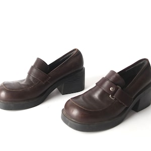 vintage PLATFORM mary jane LOAFERS brown leather platform combat SHOES women&#39;s U.S. size 9 vintage