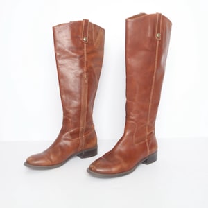 vintage TALL brown caramel LEATHER riding boots 1990s knee high style riding brown tall boots -- Women&#39;s U.S. Size 6 M - FREE shipping U.S.A