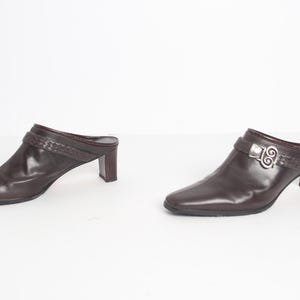 vintage BRIGHTON brand SQUARE heel toe brown leather vintage women&#39;s size 8 PLATFORM y2k chunky square toe Slides -- Free shipping U.S.A.
